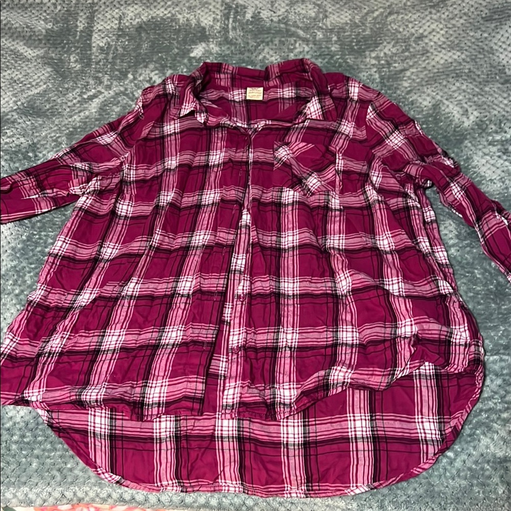 Faded Glory Pink Plaid Cotton Shirt